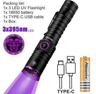 Ультрафіолетовий ручний ліхтар 3х395нм 15Вт (1*18650, USB Type-C) 150104.1 фото