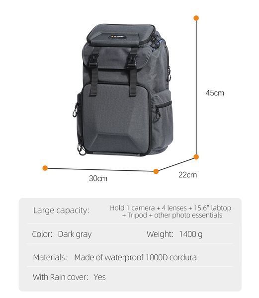 Професійний рюкзак для камери, штатива, ноутбука K&F Concept 25 л Nature Wander 03 (сірий) (KF13.098V1) KF13.098V1 фото