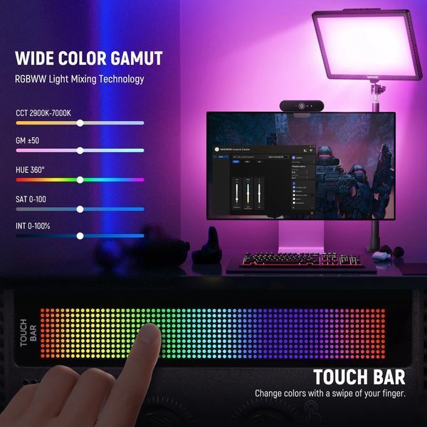 Різнокольорова світлодіодна панель NEEWER GL1C RGB 48Вт з APP керуванням та настільним кріпленням-затискачем 10102872 фото