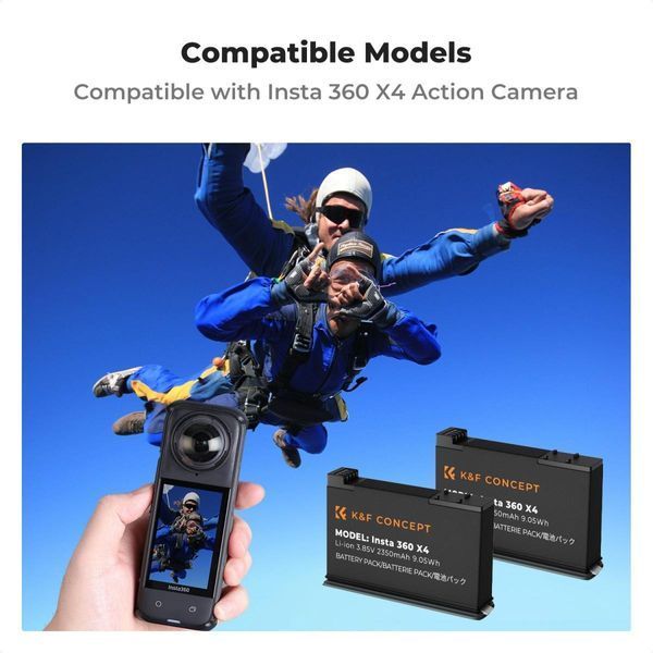 Комплект з двох акумуляторів K&F Concept X4 2350mAh та зарядного пристрою для Insta 360 X4 (KF28.0050) KF28.0050 фото