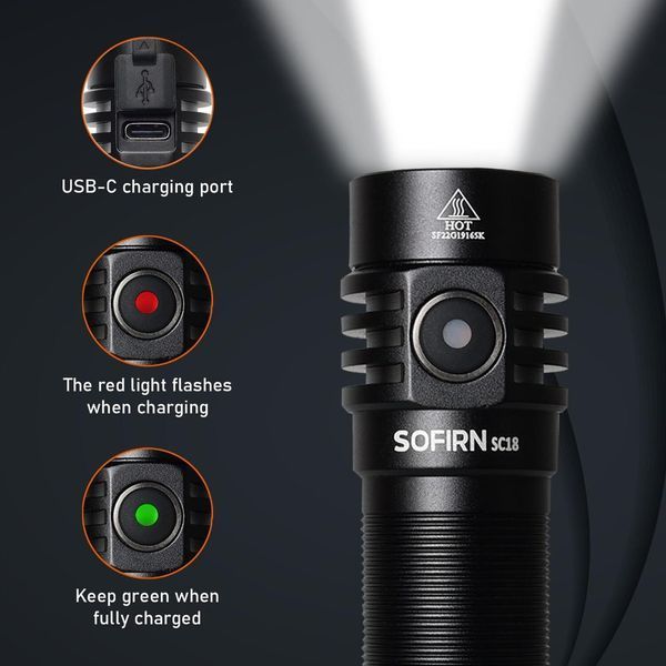 Компактний ручний кишеньковий EDC ліхтар Sofirn SC18 (1800Люмен, 1*18650, USB Type-C) 040103 фото