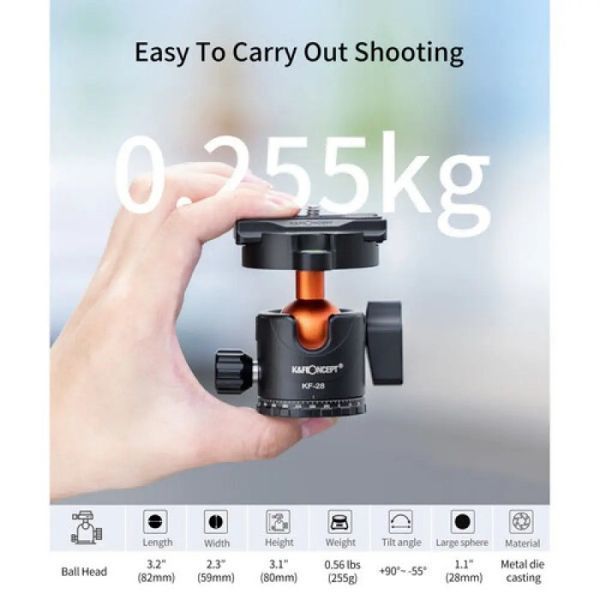 Професійний штатив для камери K&F Concept K234A1+BH-28 (висота 1,6м, вантажопідйомність 10кг) (KF09.080V1) KF09.080V1 фото