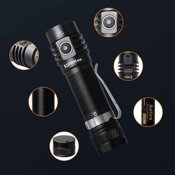 Компактний ручний кишеньковий EDC ліхтар Sofirn SC18 (1800Люмен, 1*18650, USB Type-C) 040103 фото
