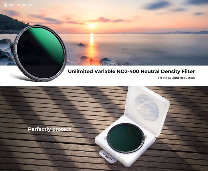Світлофільтр K&F Concept Nano-D Series Variable ND2-400 зі змінною нейтральною щільністю 62мм (KF01.2359V1)