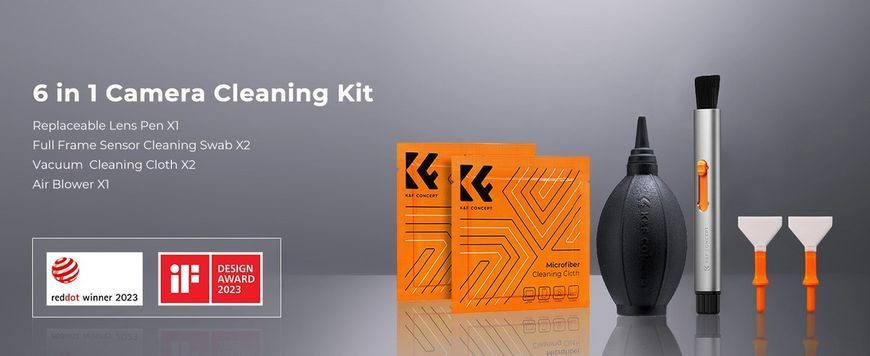 Набір для чищення оптики, камер K&F Concept 6-в-1 (повітряна груша, карбонова ручка з 2 наконечниками 24мм, 2 серветки) SKU.2011 SKU.2011 фото