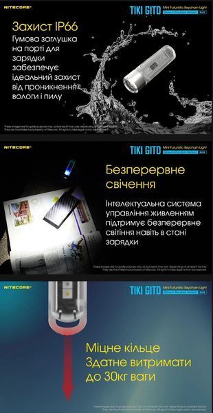 Потужний міні-наключний ліхтар Nitecore TIKI GITD Blue, люмінесцентний з ультрафіолетом 010331 фото