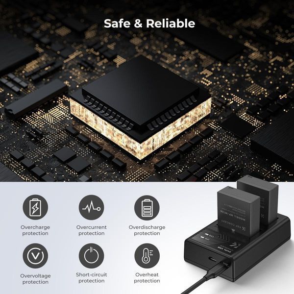 Комплект із двох акумуляторів 1300мАг та зарядного пристрою K&F Concept NP-W126 для Fujifilm (KF28.0030) KF28.0030 фото