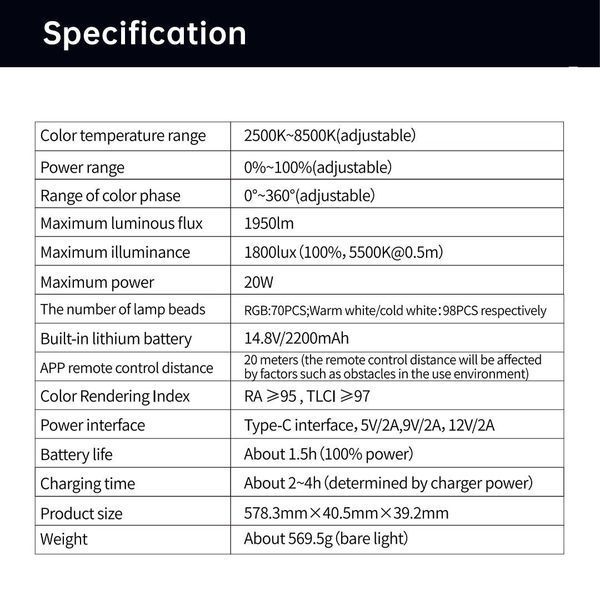 Ручна фотолампа Light Stick VILTROX K60 RGB 20W (2500-8500К)