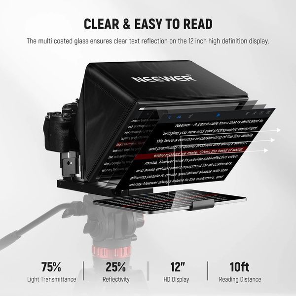 12-дюймовый дистанционный телесуфлер NEEWER BASICS X12B для смартфона и планшета шириной до 8,7" (22см) 10104982 фото