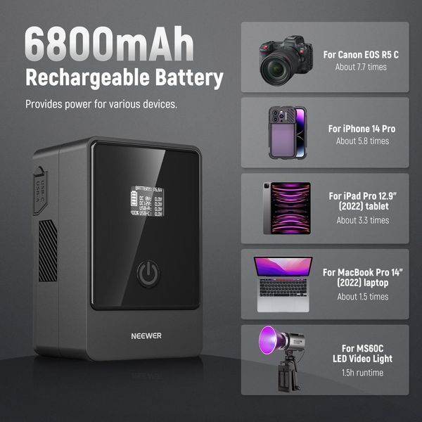 Акумулятор для фото- відеокамер NEEWER PS099E Mini 6800mAh 14.5V 99Wh V Mount Battery 10104243 фото