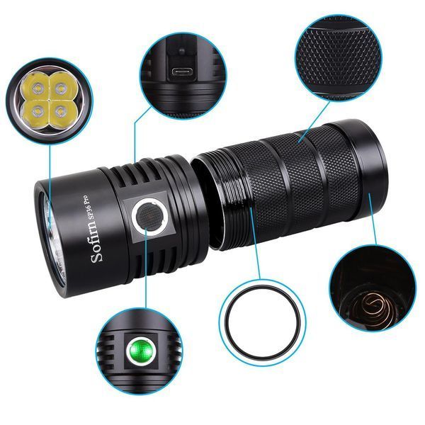 Надпотужний ручний перезаряджуваний ліхтар Sofirn SP36PRO (4* SST40 LED, 8000Люмен, 423м, USB Type-C, комплект з АКБ 3*18650) 040105 фото