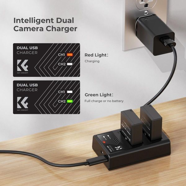 Комплект із двох акумуляторів 1300мАг та зарядного пристрою K&F Concept NP-W126 для Fujifilm (KF28.0030) KF28.0030 фото