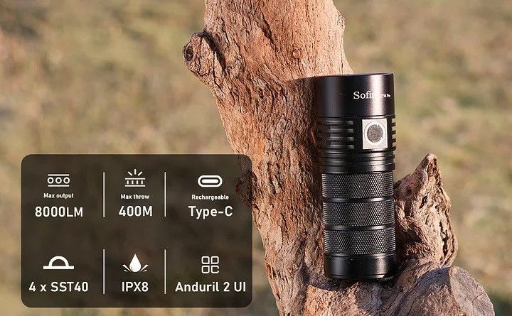 Надпотужний ручний перезаряджуваний ліхтар Sofirn SP36PRO (4* SST40 LED, 8000Люмен, 423м, USB Type-C, комплект з АКБ 3*18650) 040105 фото