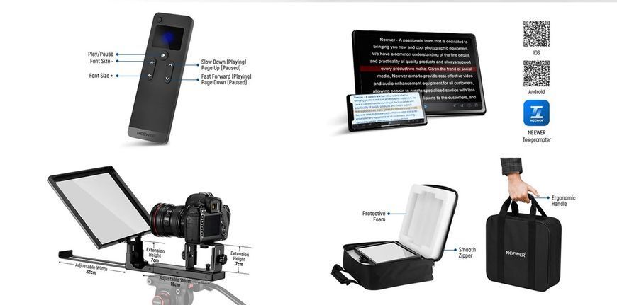 12-дюймовый дистанционный телесуфлер NEEWER BASICS X12B для смартфона и планшета шириной до 8,7" (22см) 10104982 фото
