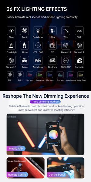 Ручна фотолампа Light Stick VILTROX K60 RGB 20W (2500-8500К) комплект з двох ламп та решіткою 060105 фото