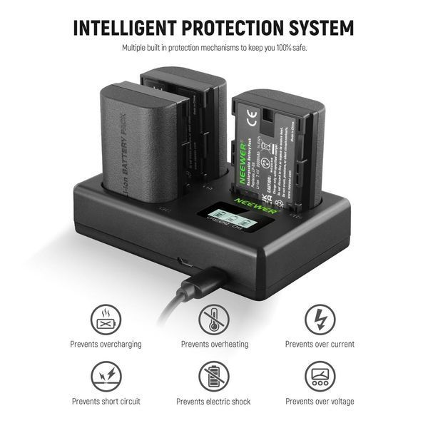 Комплект трьох акумуляторів Neewer LP-E6NH R6 II 2250 mAh із триканальним зарядним пристроєм для Canon 10101015 фото
