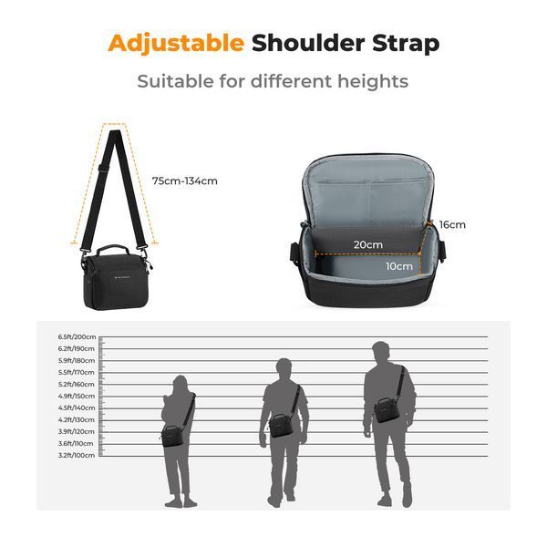 Сумка через плечо для фотоаппарата K&F Concept Camera Sling Bag 5L Urban Wander 05 (черный) (KF13.179) KF13.179V2 фото