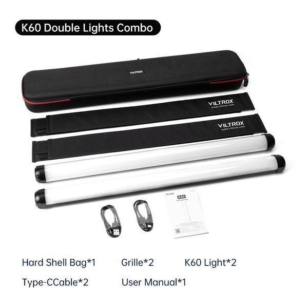 Ручна фотолампа Light Stick VILTROX K60 RGB 20W (2500-8500К) комплект з двох ламп та решіткою 060105 фото