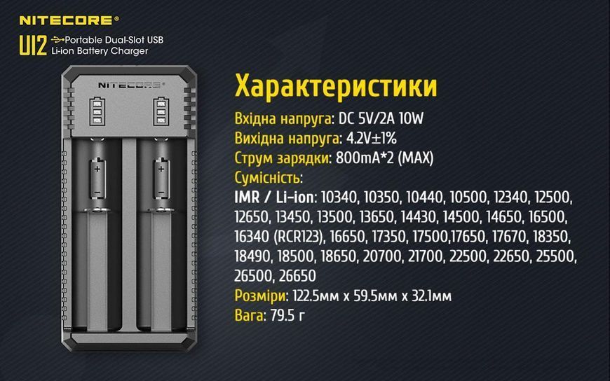Зарядний пристрій для акумуляторних батарей Nitecore UI2 (2 канали)