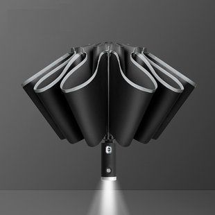 Зонт обратной сборки со встроенным фонарем, светоотражателем и защитой от UV излучения Xiaomi черный, автомат) 100901 фото
