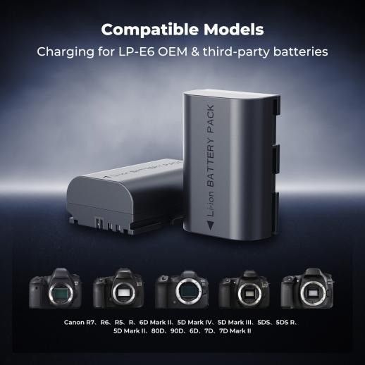 Комплект з двох акумуляторів K&F Concept LP-E6NH 2600mAh і зарядного пристрою 18Вт для Canon (KF28.0088) KF28.0088 фото
