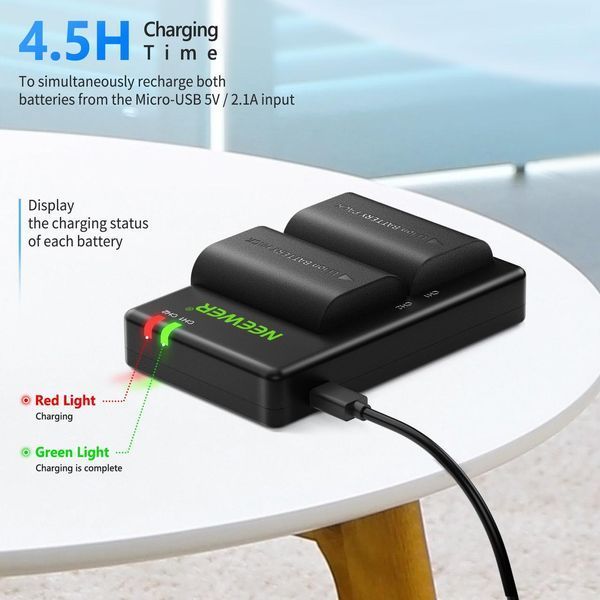 Комплект из двух аккумуляторов Neewer LP-E6/E6N 2000 mAh с двухканальным зарядным устройством для Canon 10090503 фото