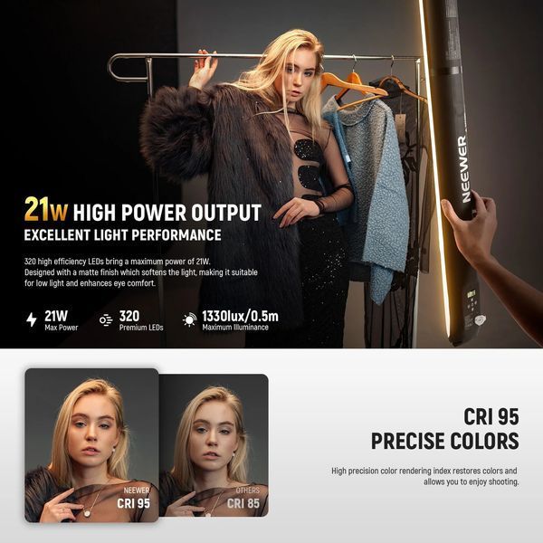 Портативна двоколірна ручна надувна світлодіодна лампа NEEWER BASICS GC21B 21W ( 2700K-6500K, CRI 95, 90см)