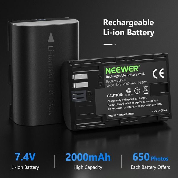 Комплект из двух аккумуляторов Neewer LP-E6/E6N 2000 mAh с двухканальным зарядным устройством для Canon 10090503 фото