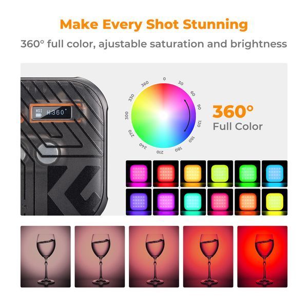 Відеосвітло накамерне світло RGB K&F Concept L01-60R з 21 світловим ефектом, 2500K-9900K CRI 96+, 2000 мАг (Black) (KF34.036) KF34.036 фото