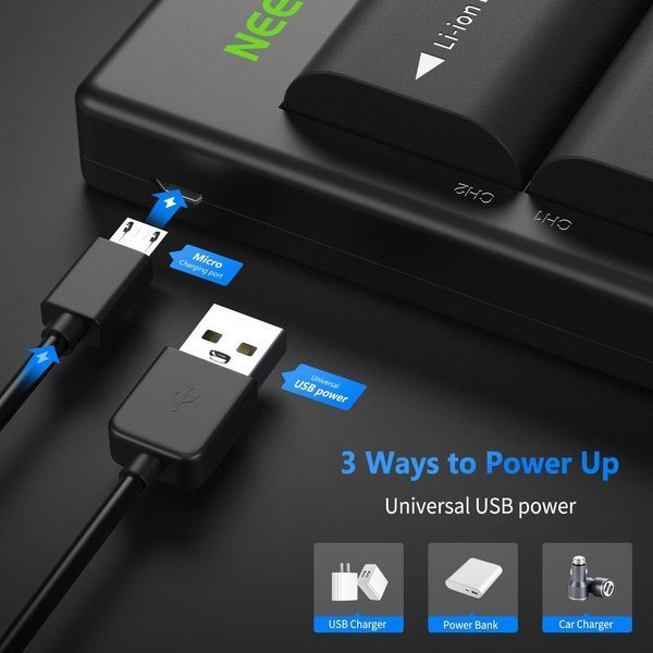 Комплект из двух аккумуляторов Neewer LP-E6/E6N 2000 mAh с двухканальным зарядным устройством для Canon 10090503 фото