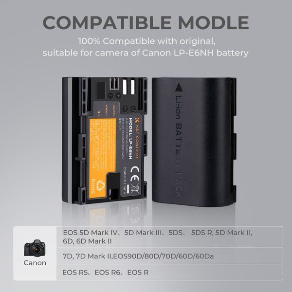 Акумуляторна батарея K&F Concept LP-E6NH 2250mAh для Canon (KF28.0021V2) KF28.0021V2 фото
