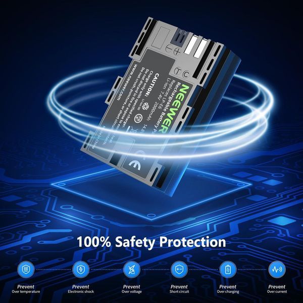 Комплект из двух аккумуляторов Neewer LP-E6/E6N 2000 mAh с двухканальным зарядным устройством для Canon 10090503 фото