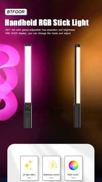 Різнокольорова LED лампа для фотостудії Stick RGB 50см, CRI 95+, 2500-9000К з кріпленням на штатив 100501 фото