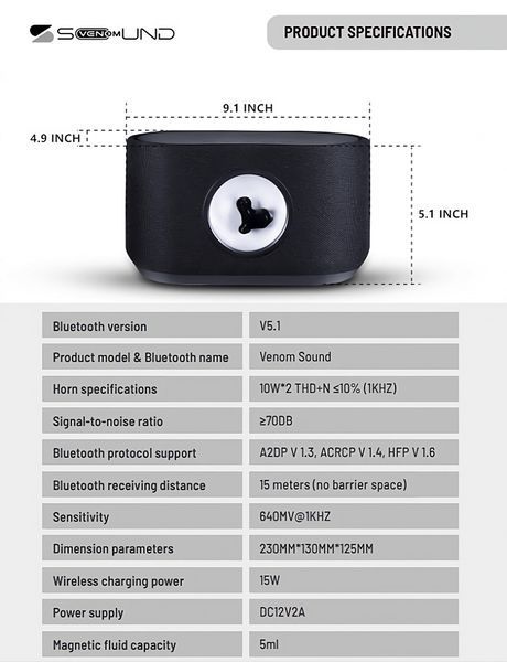 Bluetooth-колонка Sovenomund Ferrofluid із бездротовим зарядним пристроєм для смартфона 15 Вт Grey 100313 фото