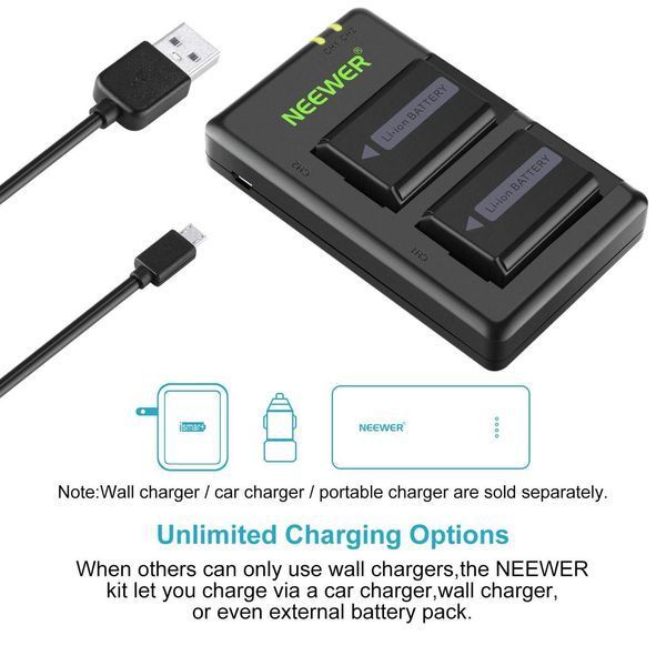 Комплект із двох акумуляторів Neewer NP-FW50 1100 mAh з двоканальним зарядним пристроєм для Sony
