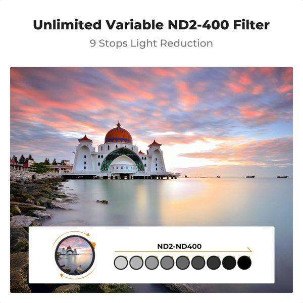 Світлофільтр K&F Concept Nano-X Series Variable ND2-400 зі змінною нейтральною щільністю 58мм (KF01.1461)