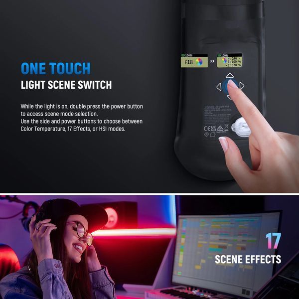 Портативна кольорова ручна надувна світлодіодна лампа NEEWER BASICS GC30C 30W RGB (2700K-6500K, RGB, CRI 95, 90см)