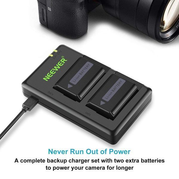 Комплект із двох акумуляторів Neewer NP-FW50 1100 mAh з двоканальним зарядним пристроєм для Sony