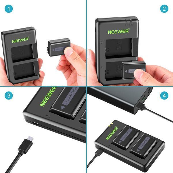 Комплект із двох акумуляторів Neewer NP-FW50 1100 mAh з двоканальним зарядним пристроєм для Sony