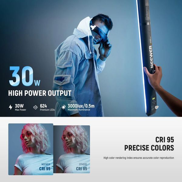 Портативна кольорова ручна надувна світлодіодна лампа NEEWER BASICS GC30C 30W RGB (2700K-6500K, RGB, CRI 95, 90см)