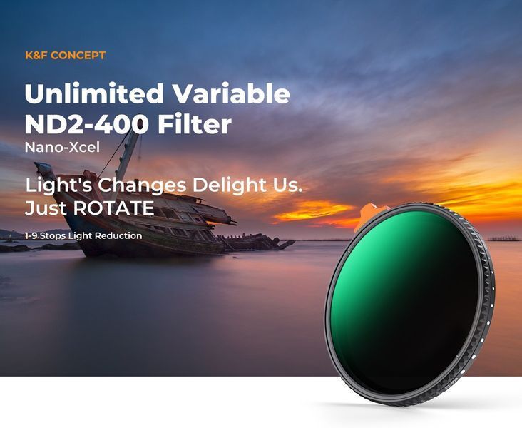 Світлофільтр K&F Concept Nano-X Series Variable ND2-400 зі змінною нейтральною щільністю 58мм (KF01.1461)