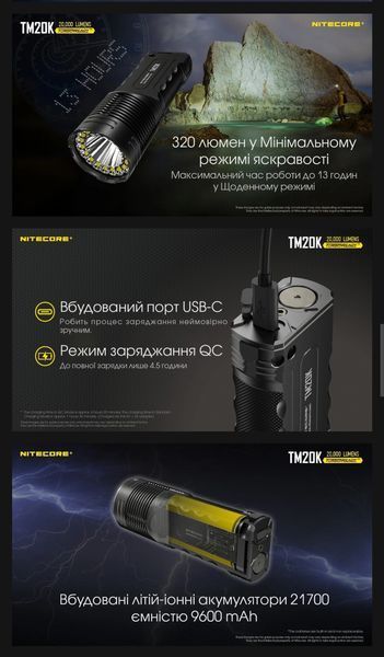 Мощный дальнобойный тактический фонарь Nitecore TM20K (USB Type-C, 20000Люмен, 19*CREE XP-L2 HD) 010322 фото