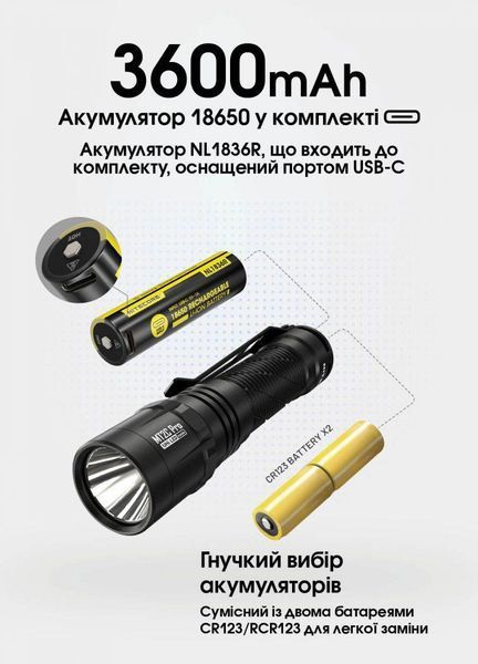 Мощный карманный фонарь Nitecore MT2C PRO (1800Лм, 520м, 1*18650) 010317.1 фото