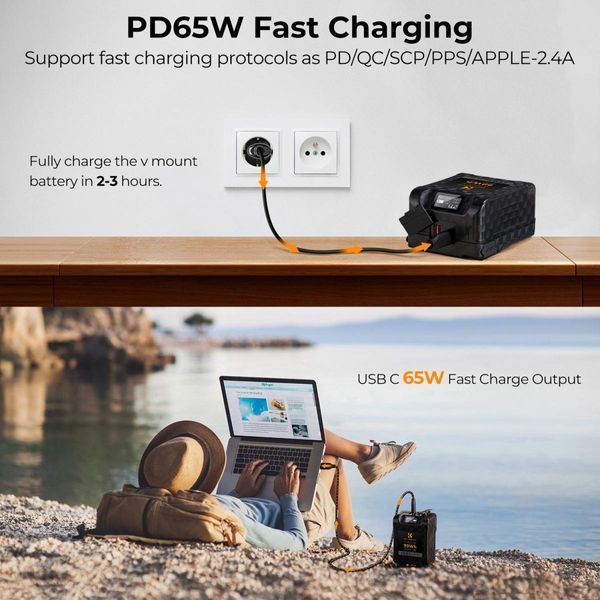 Акумуляторна V-Mount батарея K&F Concept KF-V99 6700mAh з цифровим екраном, PD 65 Вт USB-C, USB-A, BP/D-TAP, DC 12V (KF28.0024)