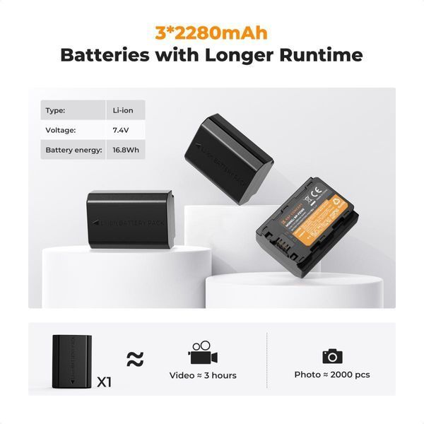 Комплект з трьох акумуляторів та зарядного пристрою K&F Concept NP-FZ100 2280mAh для камер Sony (KF28.0038) KF28.0038 фото