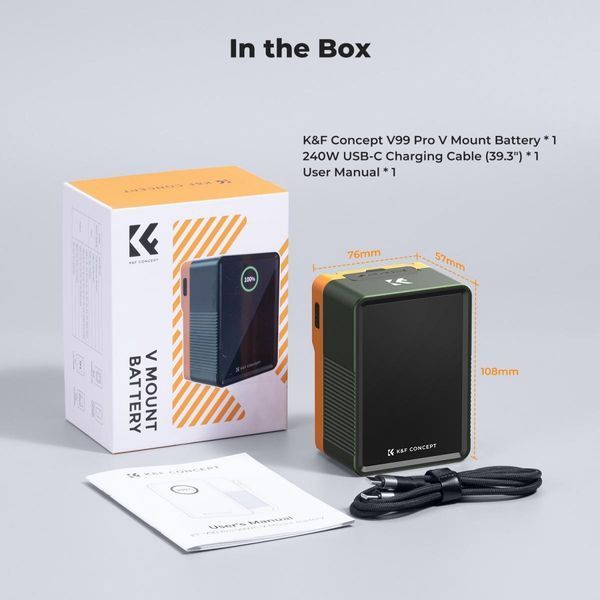 Аккумуляторная V-Mount батарея K&F Concept KF-V99 Pro 6700mAh 14.8V PD100 Вт с DC/D-Tap/двома USB-C/USB-A/TFT диспл.(KF28.0024V2) KF28.0024V2 фото