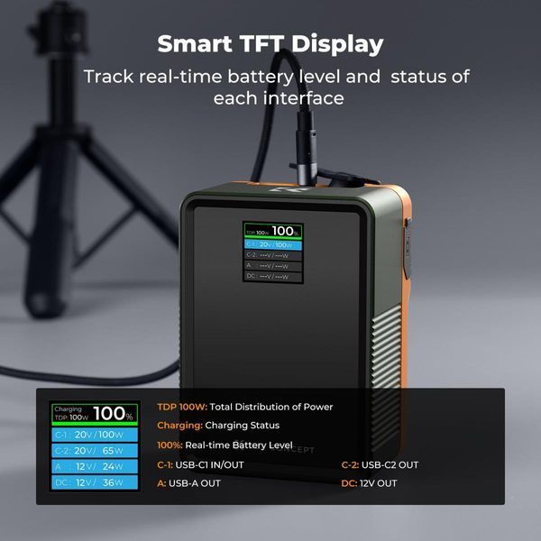 Аккумуляторная V-Mount батарея K&F Concept KF-V99 Pro 6700mAh 14.8V PD100 Вт с DC/D-Tap/двома USB-C/USB-A/TFT диспл.(KF28.0024V2) KF28.0024V2 фото