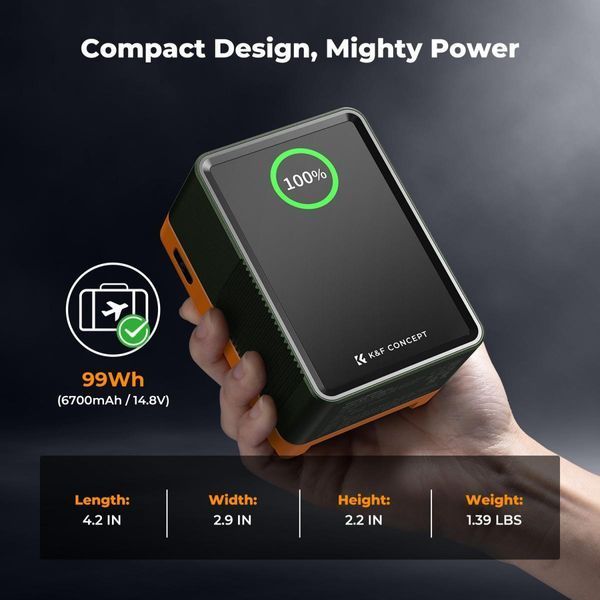 Аккумуляторная V-Mount батарея K&F Concept KF-V99 Pro 6700mAh 14.8V PD100 Вт с DC/D-Tap/двома USB-C/USB-A/TFT диспл.(KF28.0024V2) KF28.0024V2 фото
