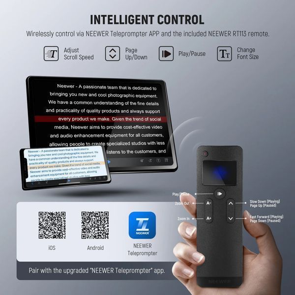 Професійний телесуфлер NEEWER X14 III для смартфонів та планшетів шириною до 8,7" (221 мм) 10103908 фото