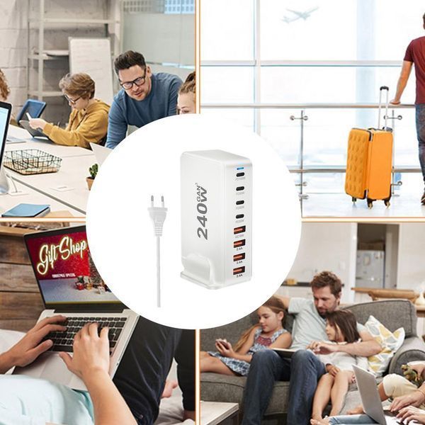 Настольное USB зарядное устройство хаб 8в1 240W GaN White (4*USB Type-C, 4*USB Type-A, быстрая зарядка) 120101.1 фото